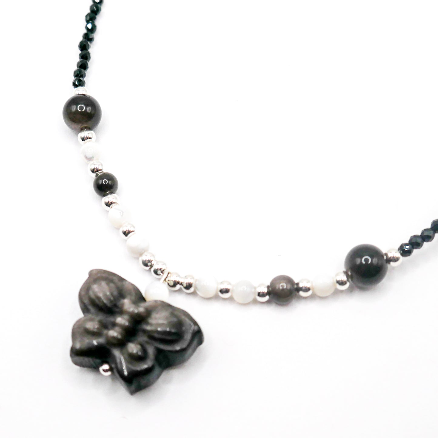 Butterfly Silver Obsidian Necklace