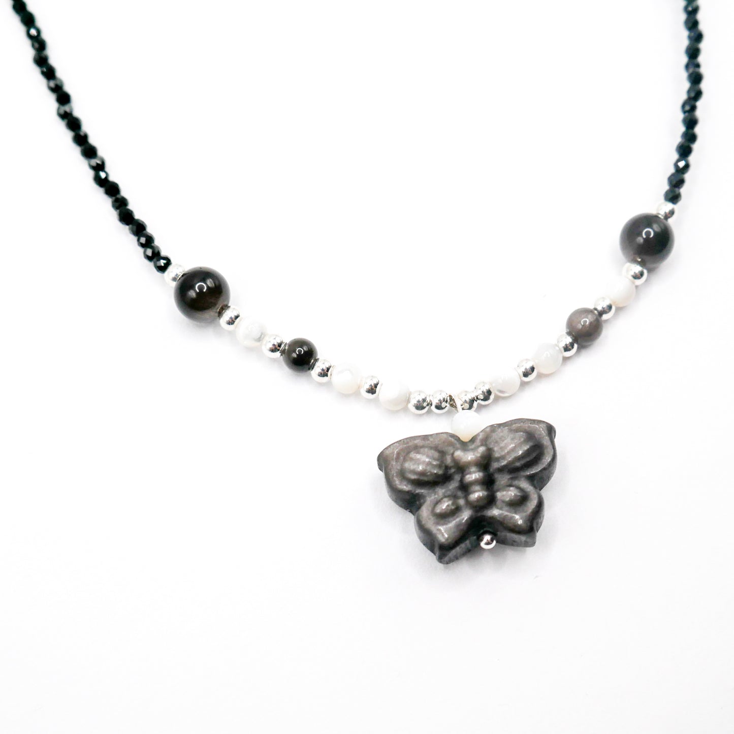 Butterfly Silver Obsidian Necklace