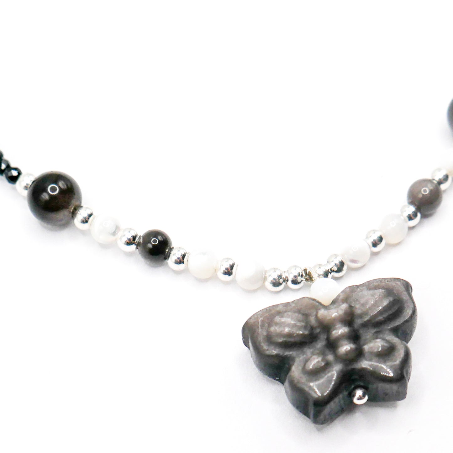 Butterfly Silver Obsidian Necklace