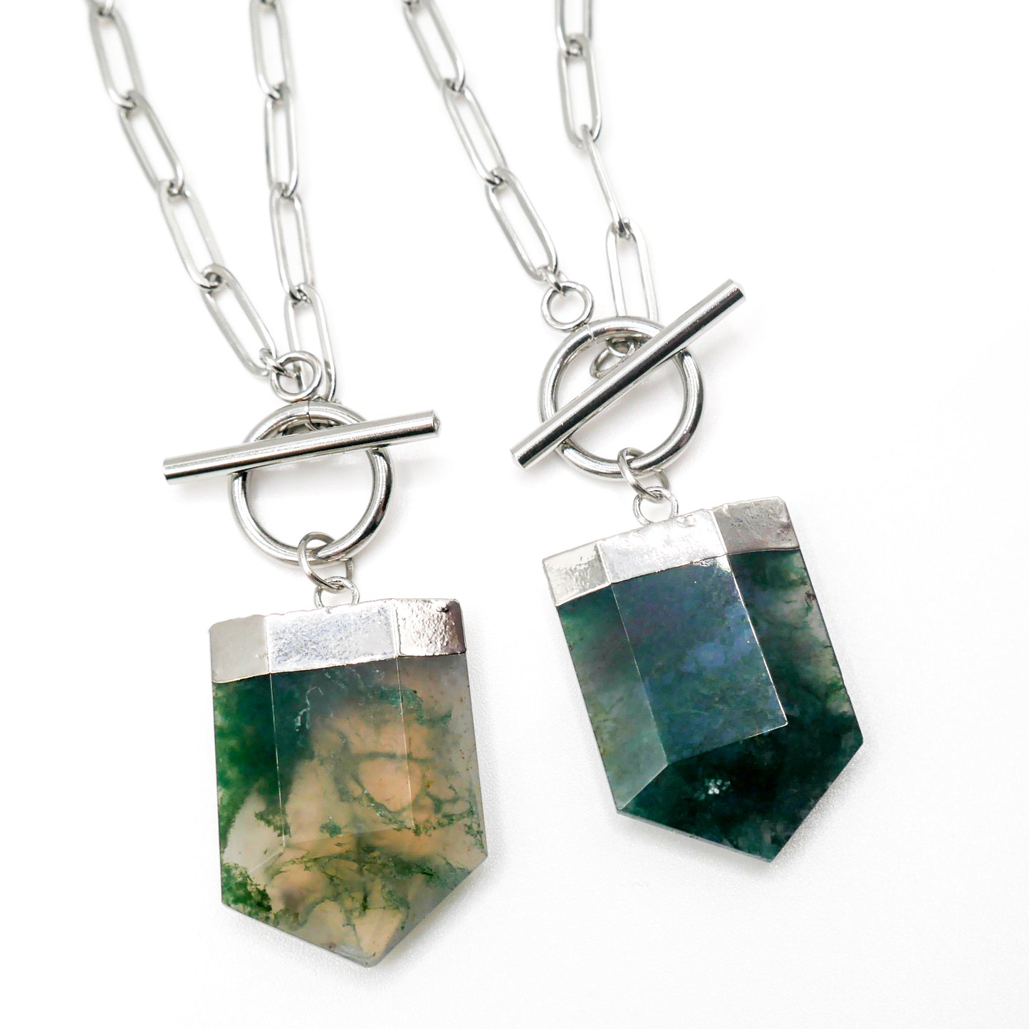 Flourish Moss Agate Toggle Necklace