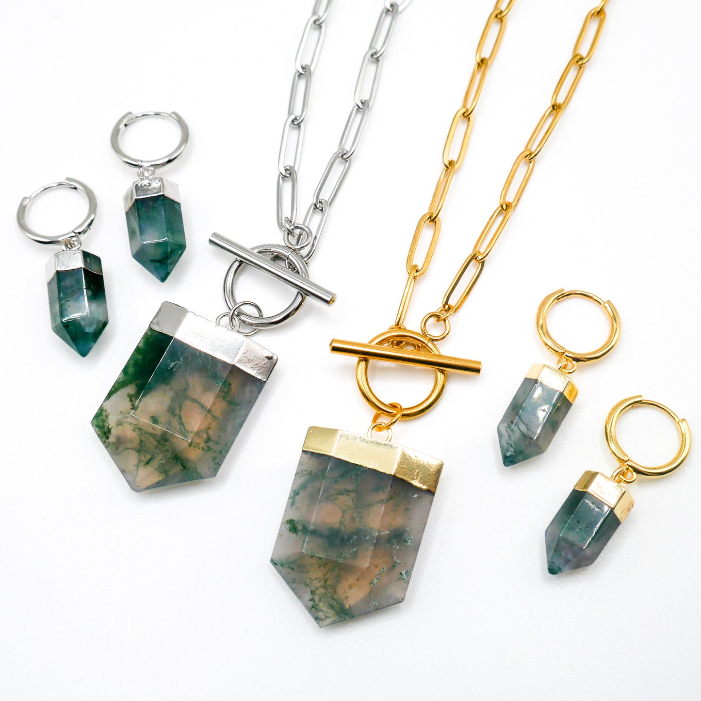 Flourish Moss Agate Necklace and Earring Bundle