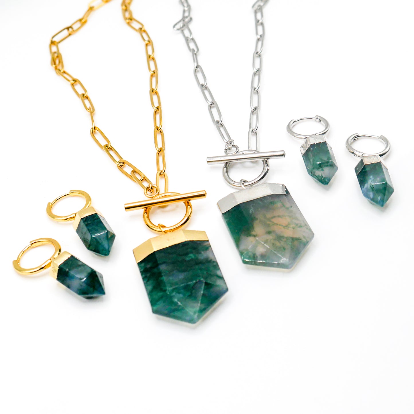 Flourish Moss Agate Necklace and Earring Bundle