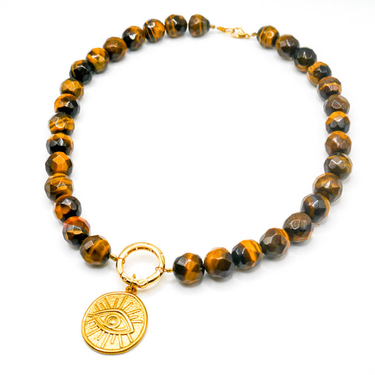 Evil Eye Chunky Tiger's Eye Choker Necklace