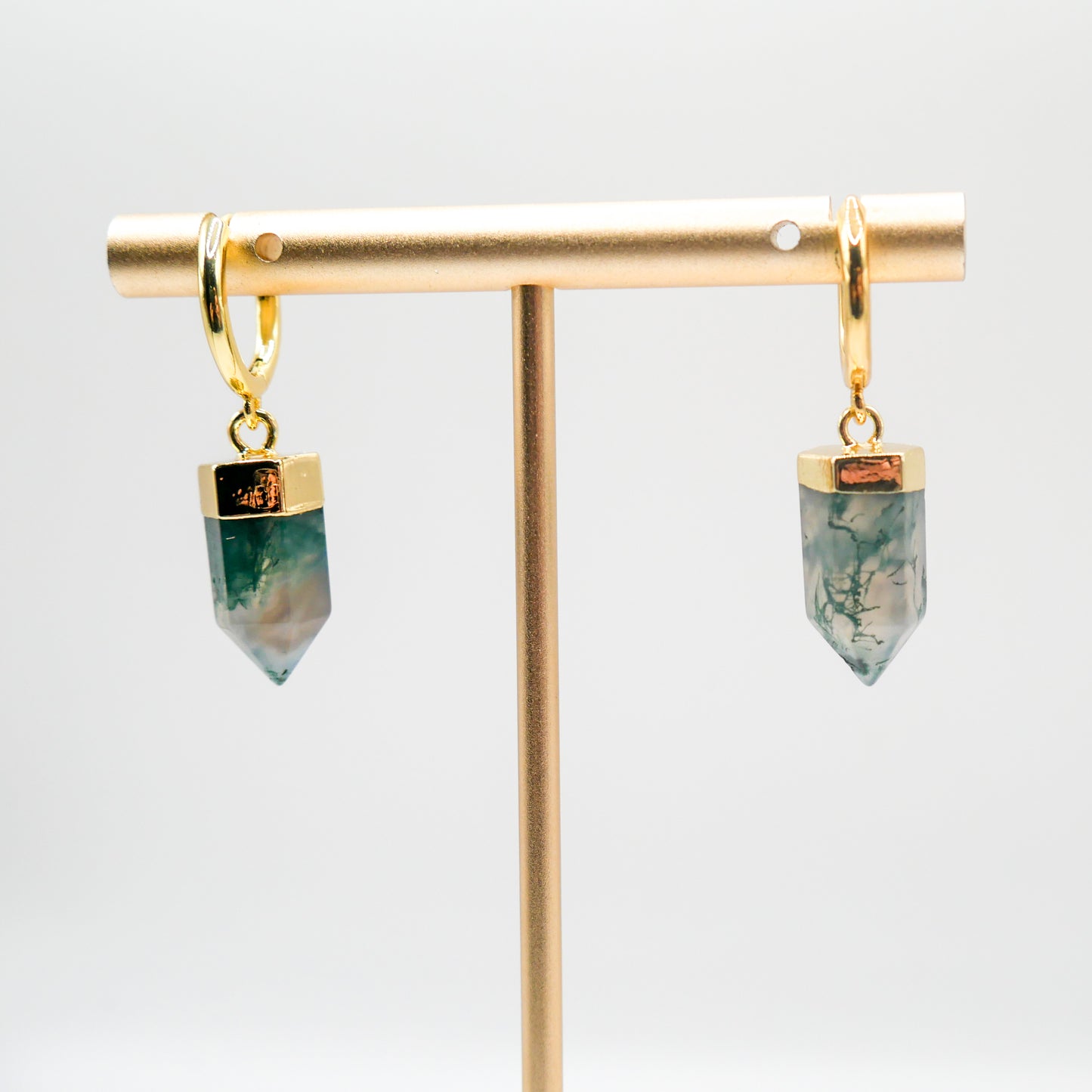 Flourish Moss Agate Huggy Hoops