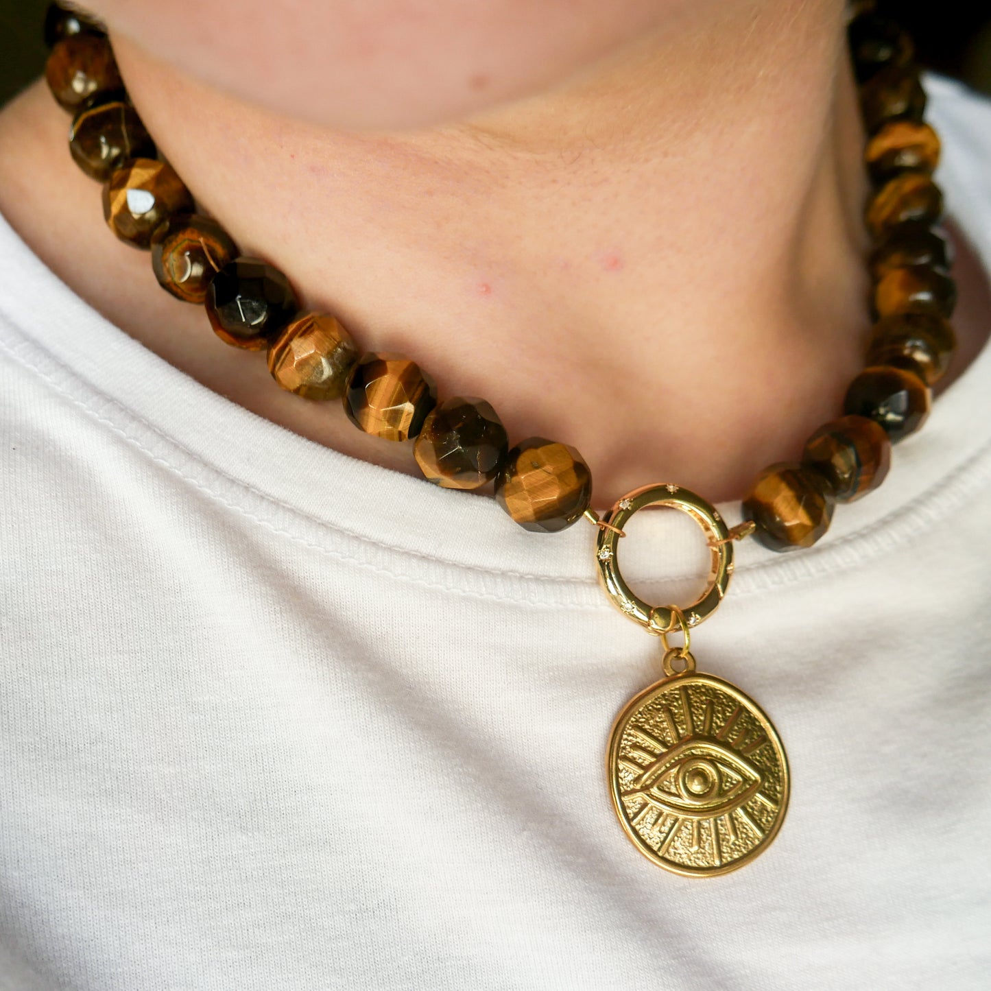 Evil Eye Chunky Tiger's Eye Choker Necklace