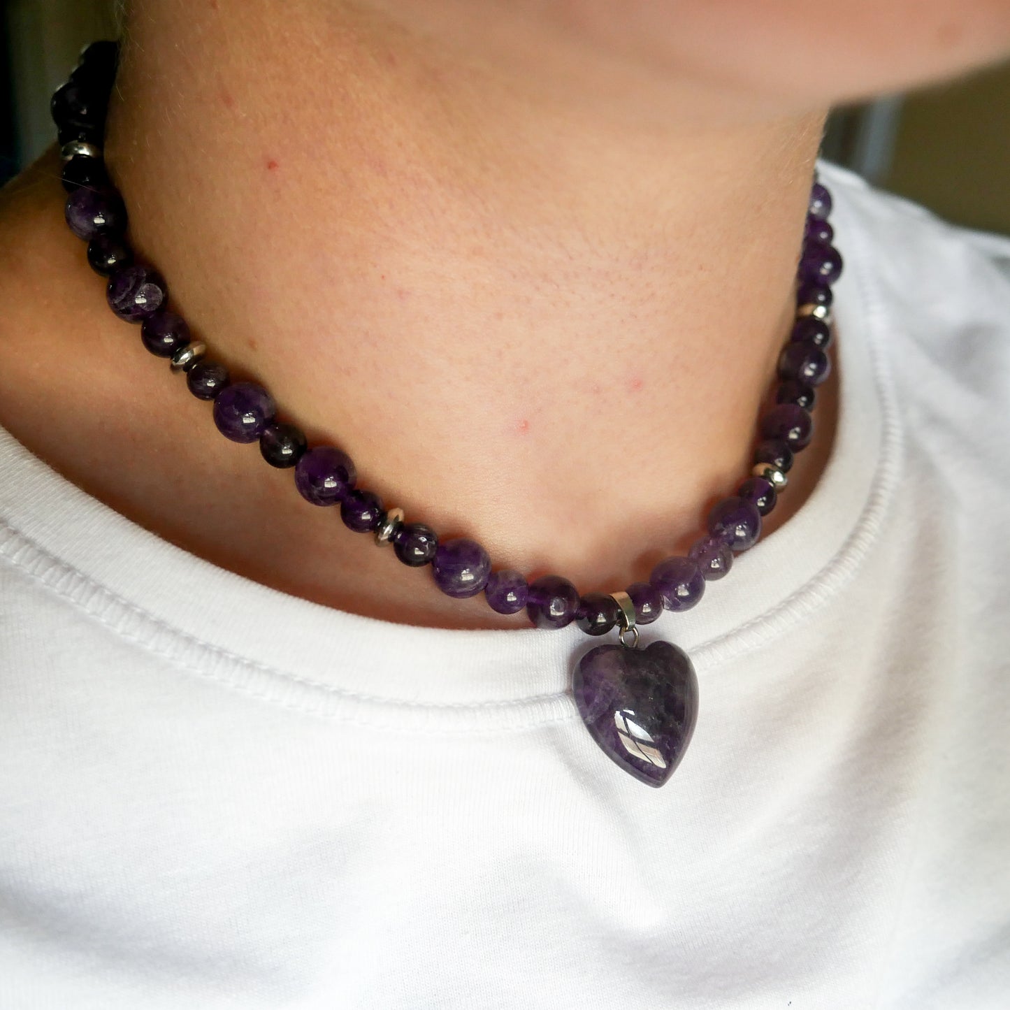Heart Amethyst Choker Necklace